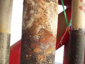 Damaged rubber cladding on offshore riser